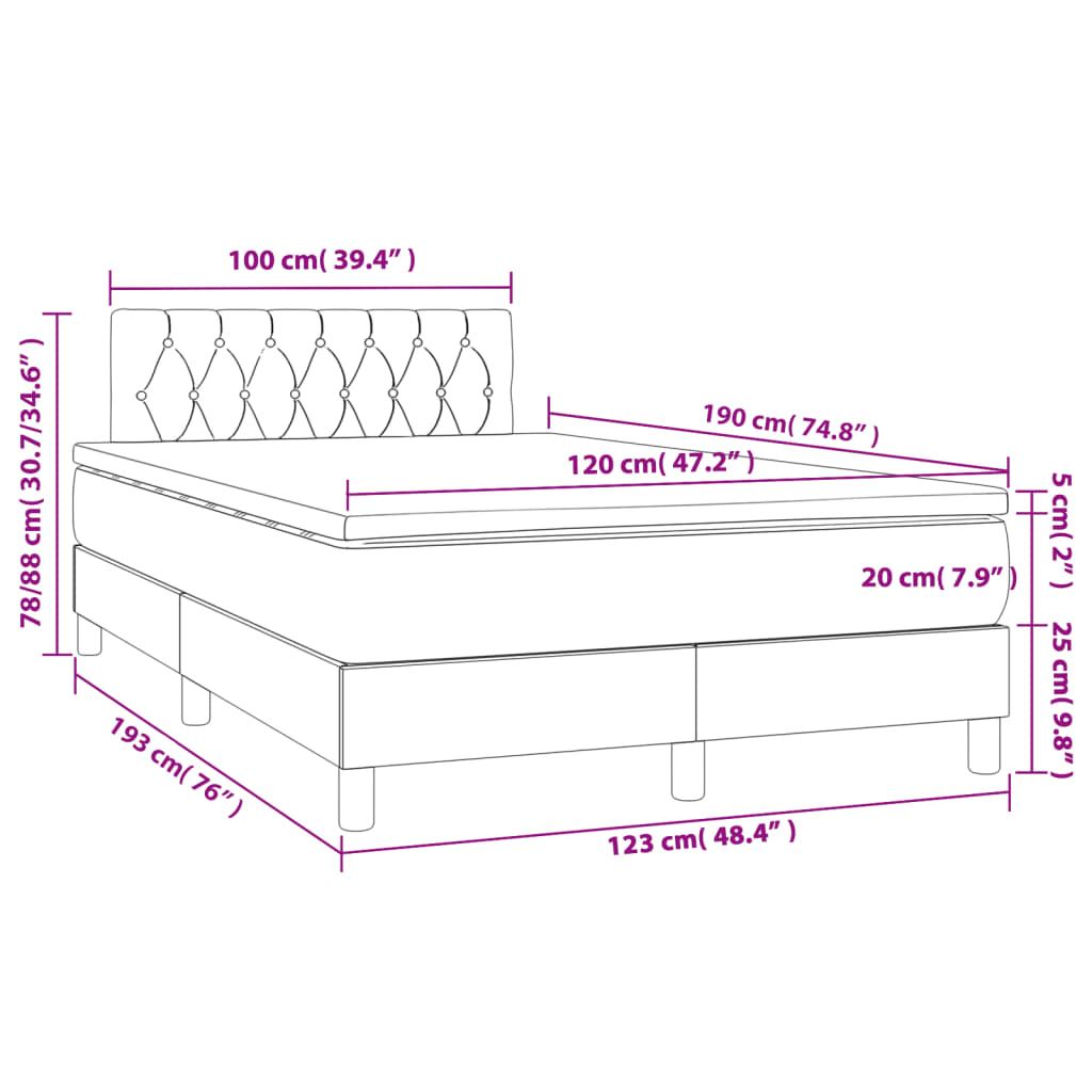 vidaXL Pat box spring cu saltea, negru, 120x190 cm, catifea