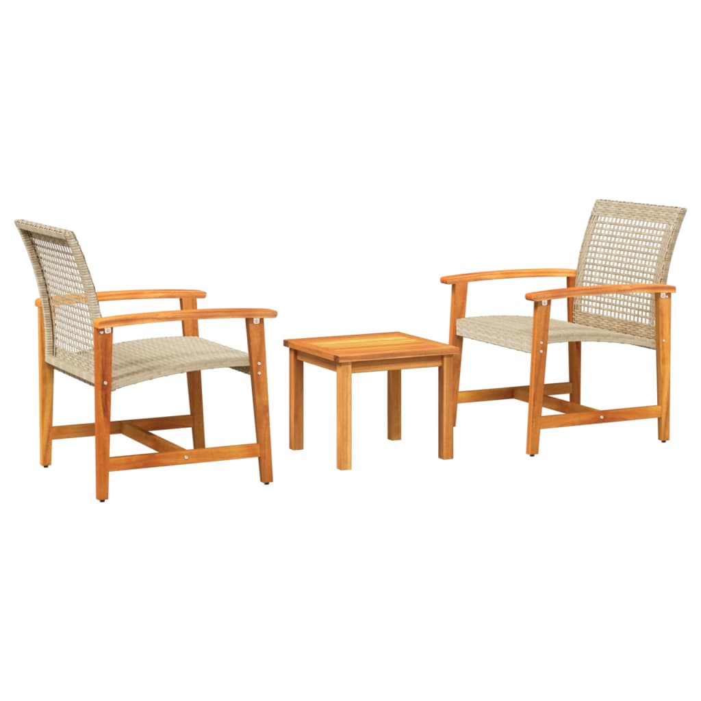 vidaXL Set mobilier bistro, 3 piese, poliratan bej/lemn de acacia