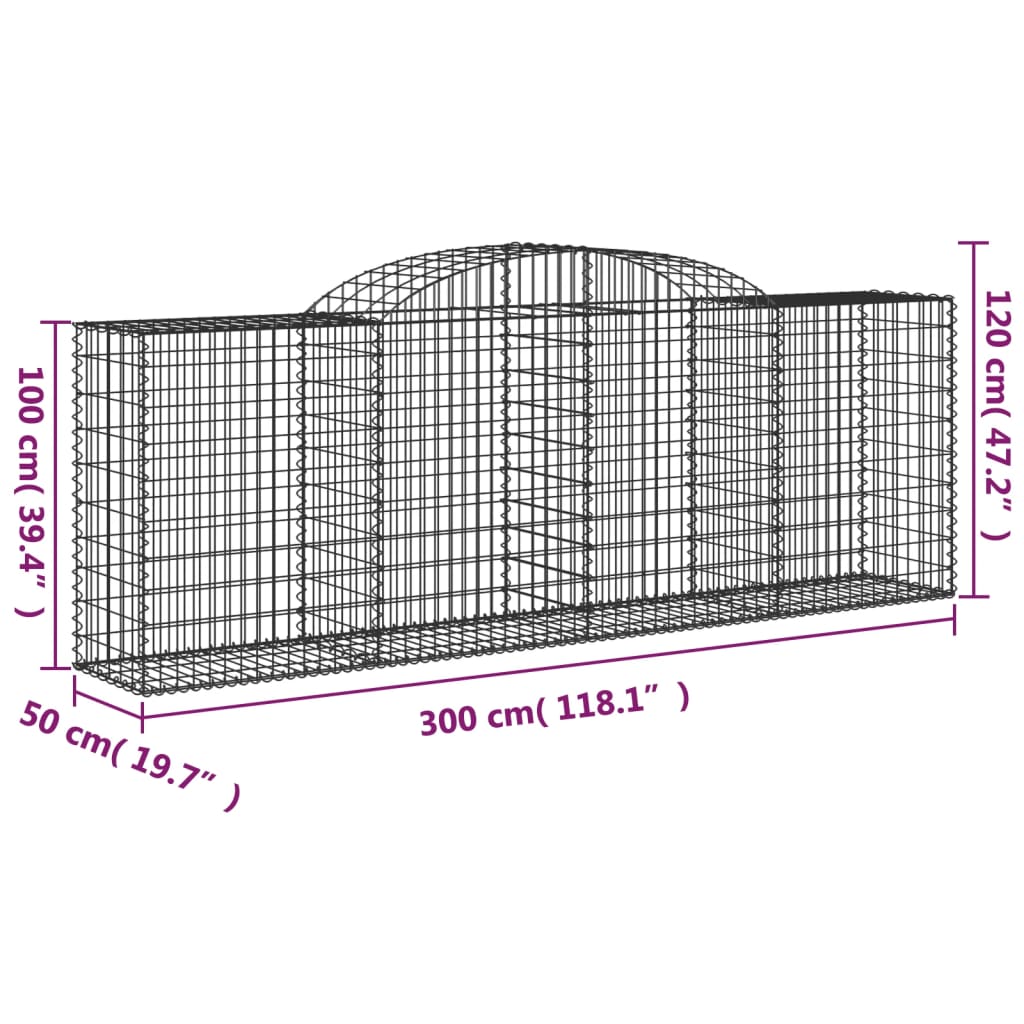 vidaXL Coșuri gabion arcuite 20 buc, 300x50x100/120cm, fier galvanizat