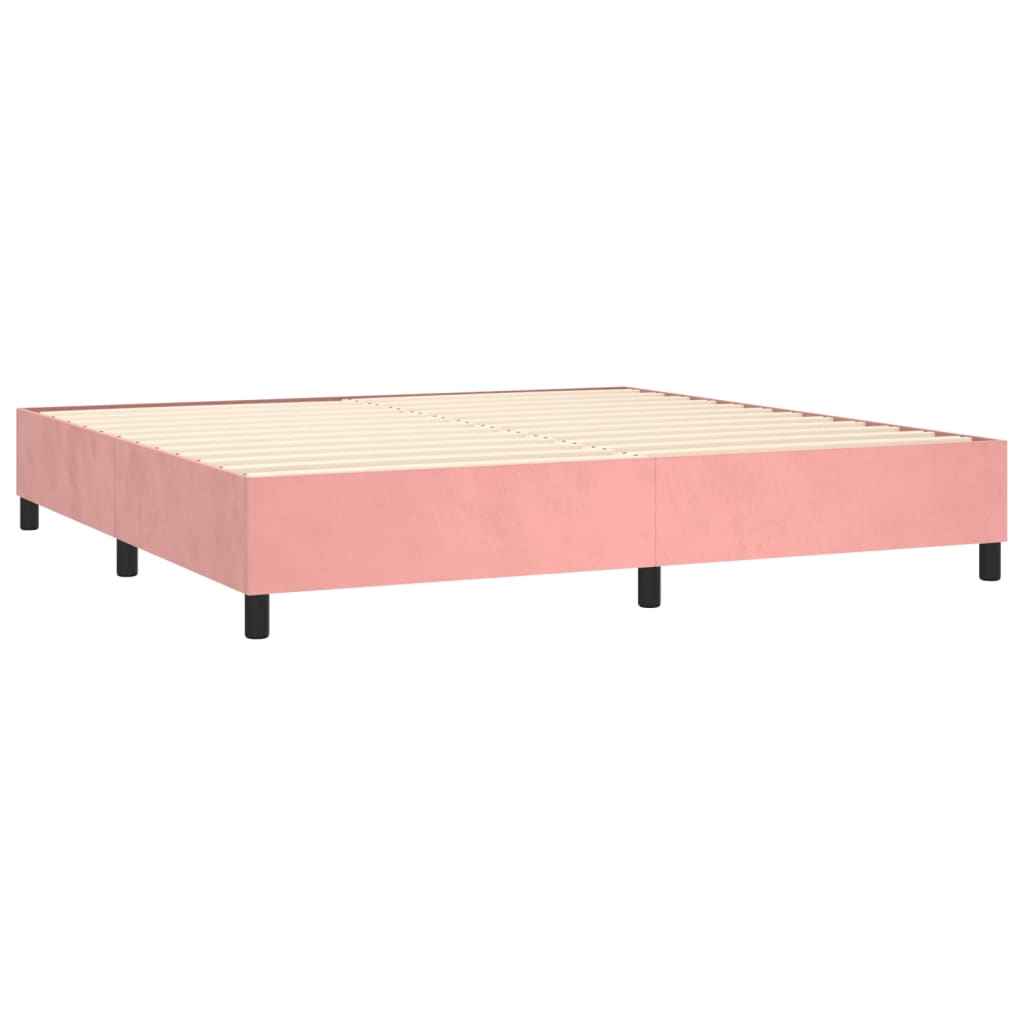 vidaXL Pat box spring cu saltea, roz, 200x200 cm, catifea