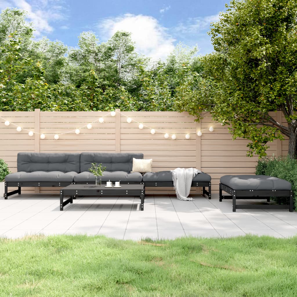 vidaXL Set Set mobilier relaxare grădină 5 piese negru lemn masiv pin