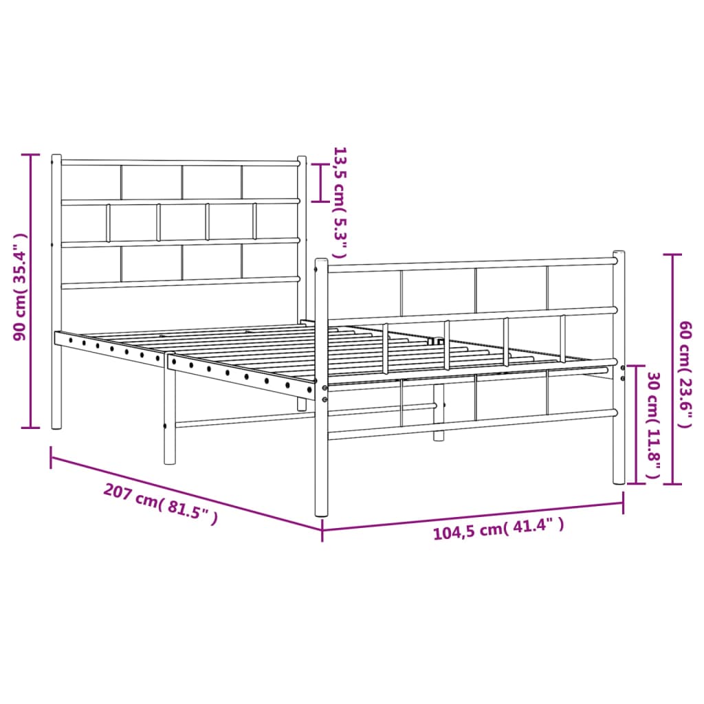 vidaXL Cadru pat metalic cu tăblii de cap/picioare, negru, 100x200 cm