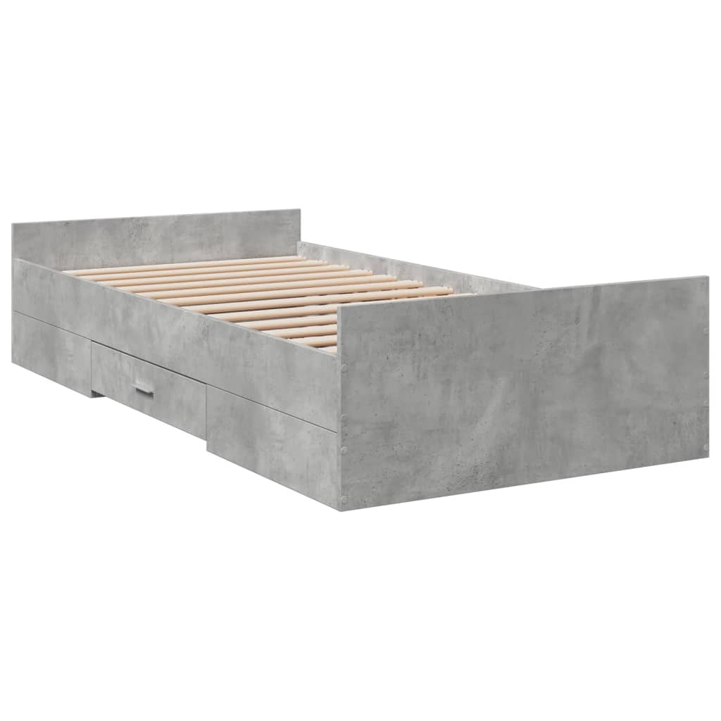 vidaXL Cadru de pat cu sertare, gri beton, 75x190 cm, lemn prelucrat