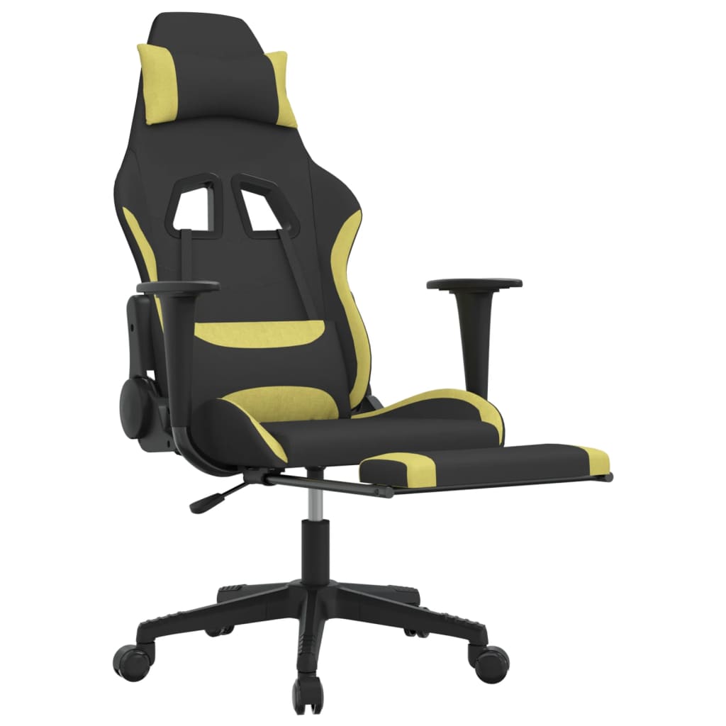 vidaXL Scaun de gaming cu suport picioare, negru/verde deschis, textil