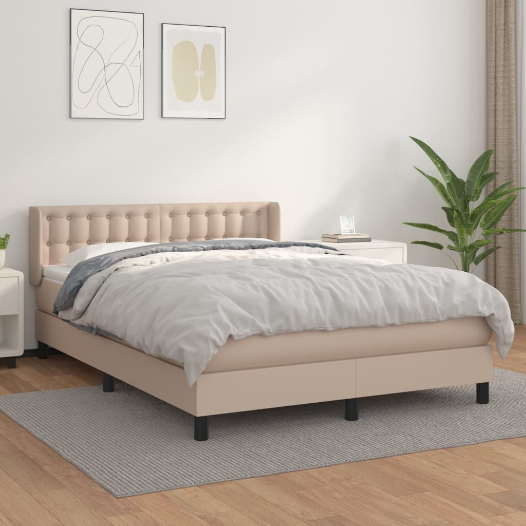 vidaXL Pat box spring cu saltea, cappuccino, 140x200cm piele ecologică