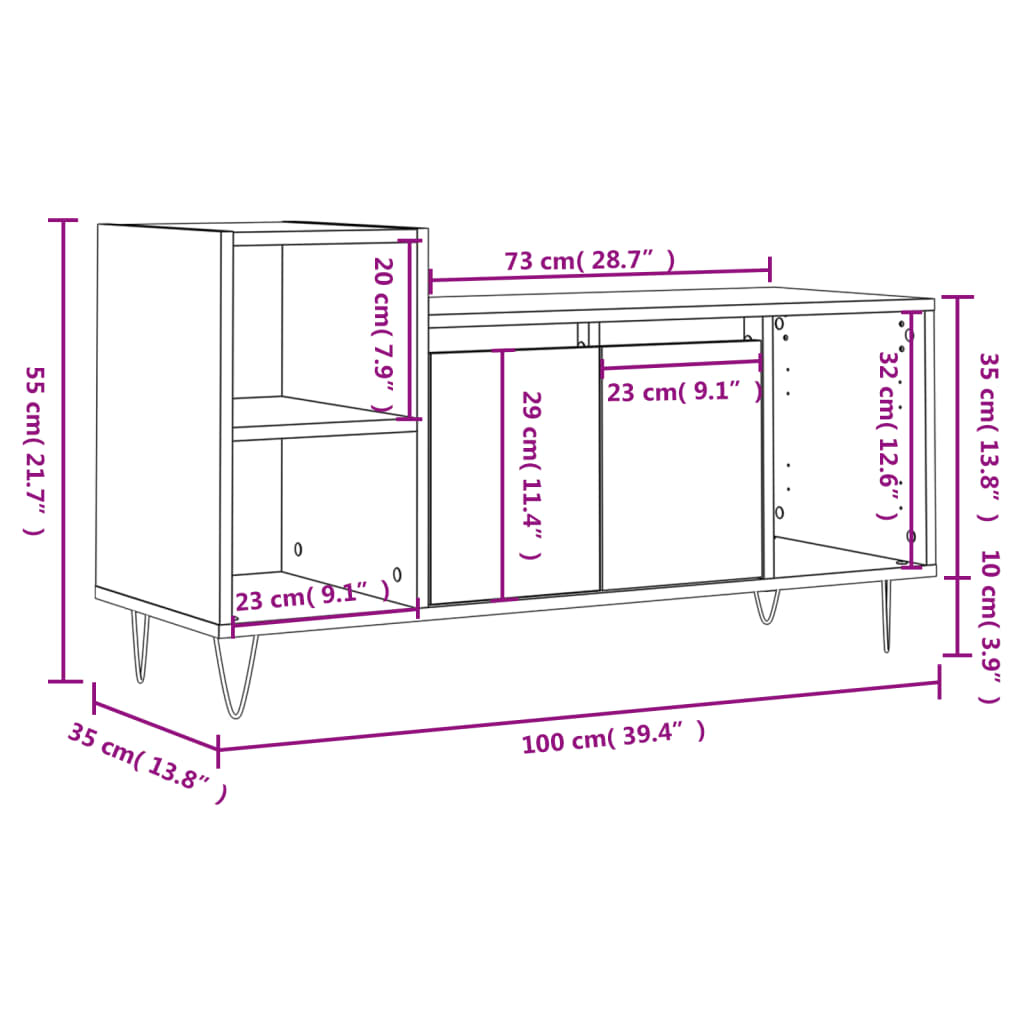 vidaXL Comodă TV, gri sonoma, 100x35x55 cm, lemn prelucrat