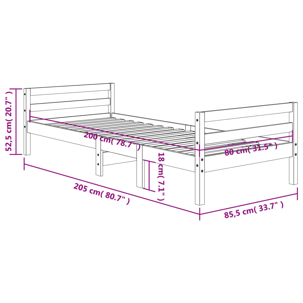 vidaXL Cadru de pat fără saltea maro ceruit 80x200 cm lemn masiv pin