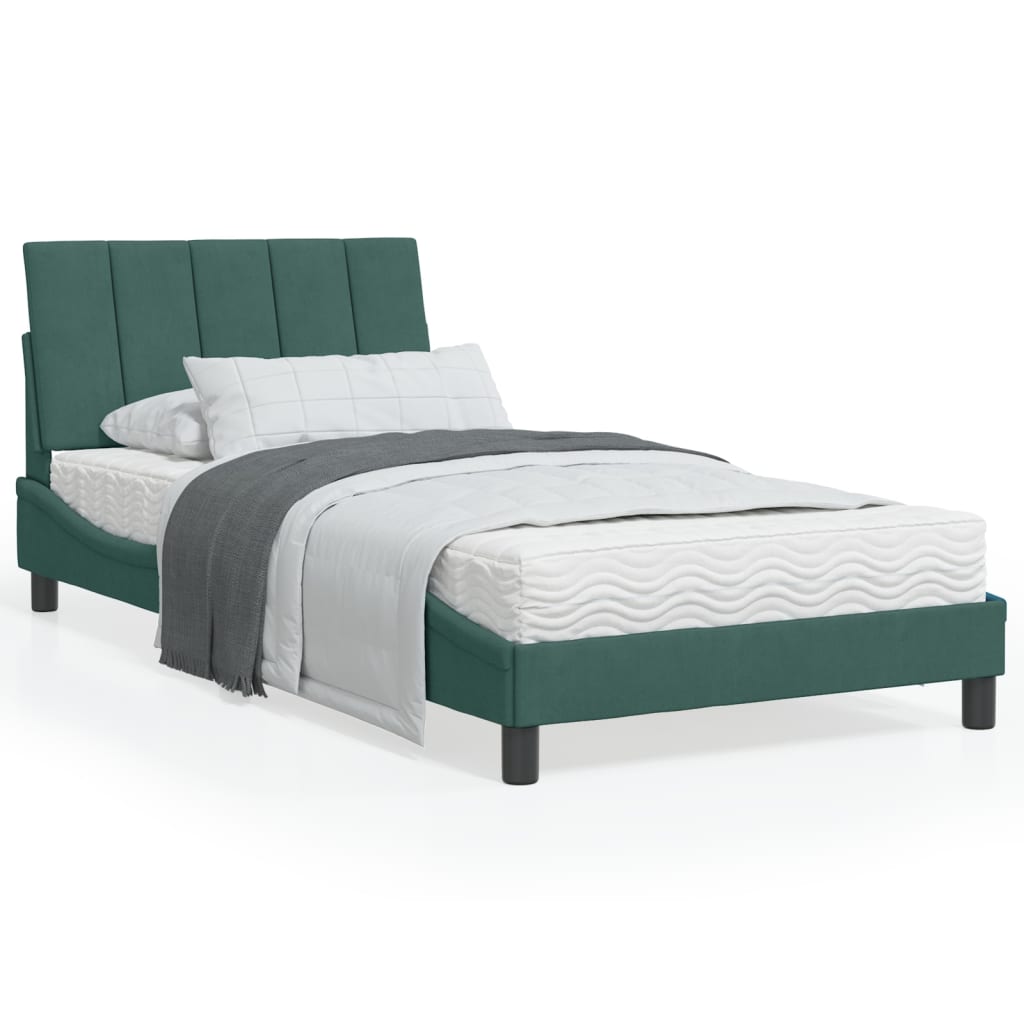 vidaXL Cadru de pat cu lumini LED, verde închis, 100x200 cm, catifea
