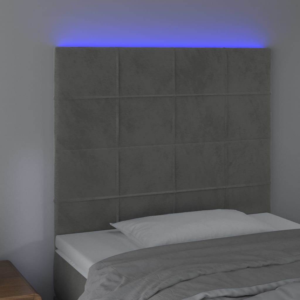 vidaXL Tăblie de pat cu LED, gri deschis, 90x5x118/128 cm, catifea