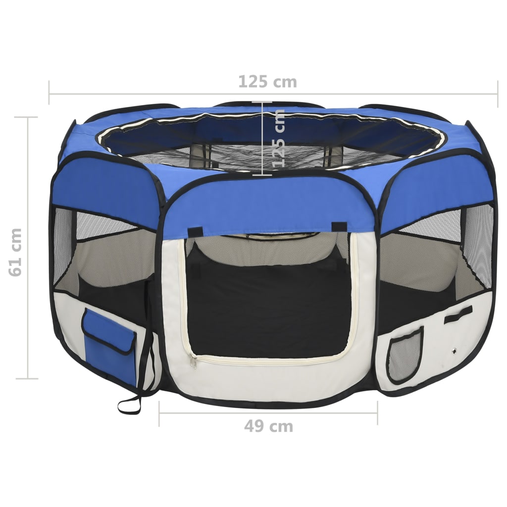 vidaXL Țarc câini pliabil cu sac de transport, albastru, 125x125x61 cm