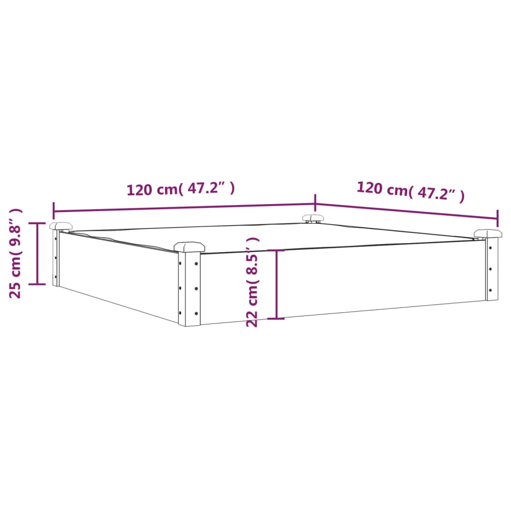 vidaXL Strat grădină înălțat căptușeală, maro 120x120x25 cm lemn brad