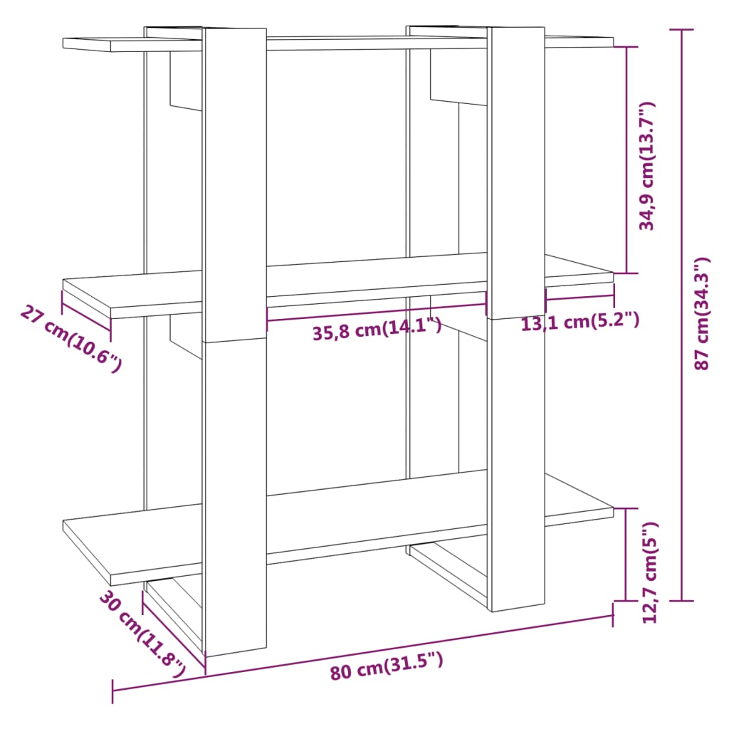 vidaXL Bibliotecă/Separator cameră, stejar sonoma, 80x30x87 cm