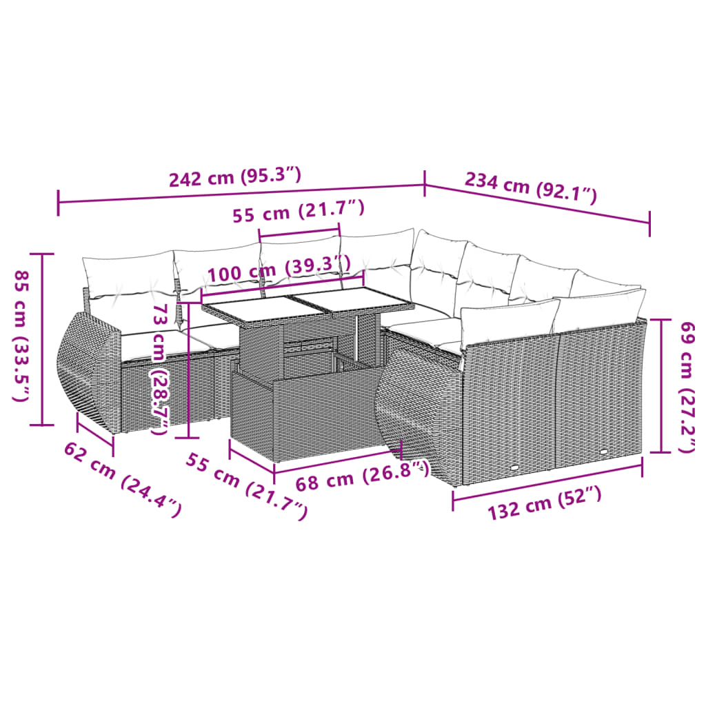 vidaXL Set mobilier de grădină cu perne, 9 piese, negru, poliratan