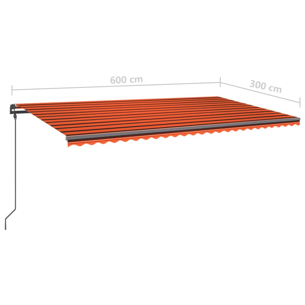 vidaXL Copertină retractabilă manual cu LED, portocaliu&maro, 6x3 m