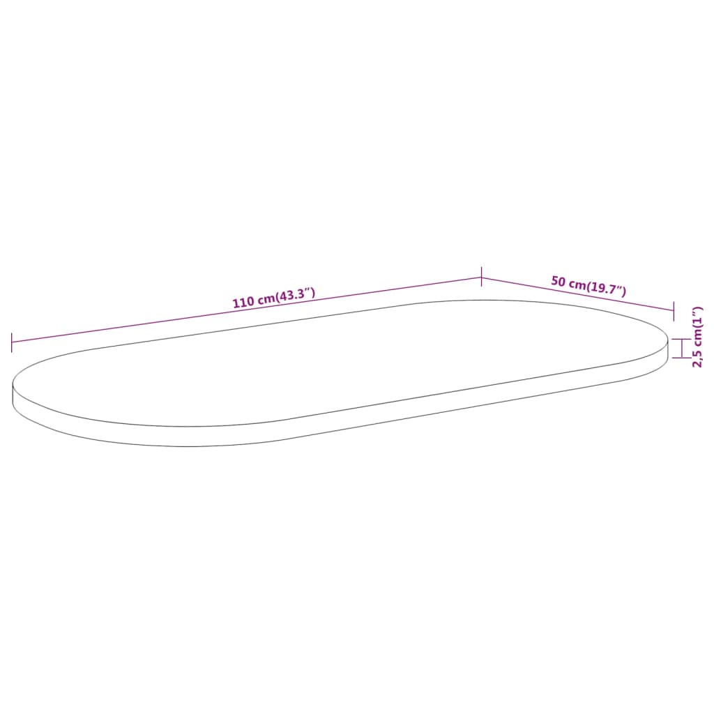 vidaXL Blat de masă oval, 110x50x2,5 cm, lemn masiv de acacia