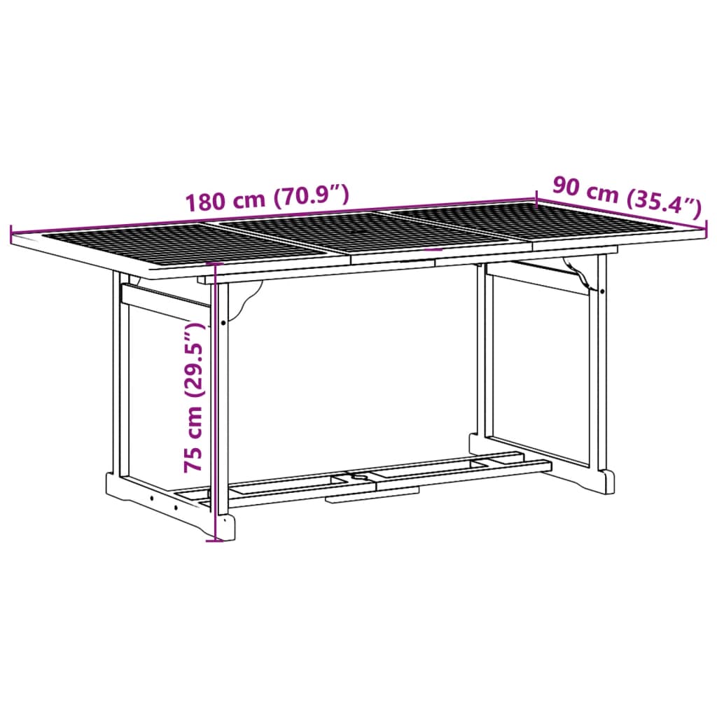 vidaXL Set mobilier de grădină 7 piese 180x90x75 cm, lemn masiv acacia