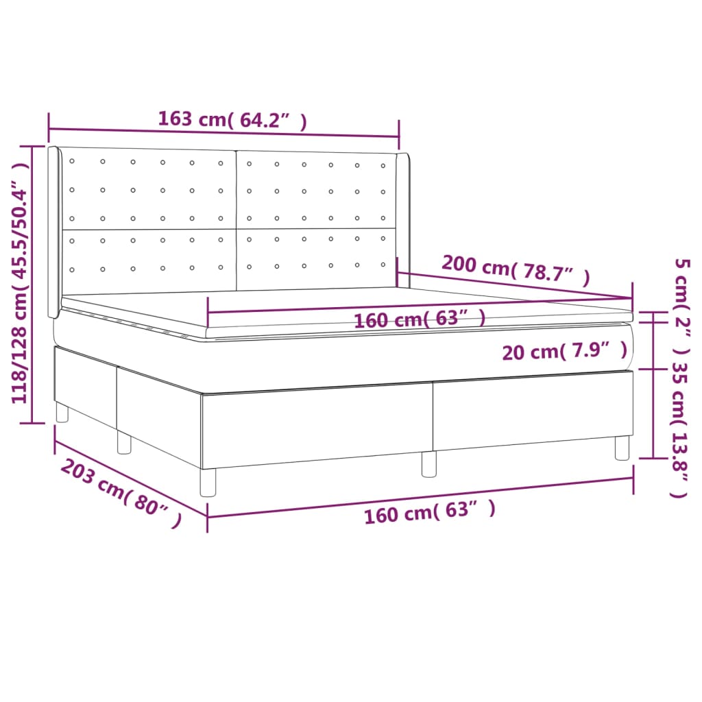 vidaXL Pat cu arcuri, cu saltea și LED, cappuccino 160x200cm piele eco