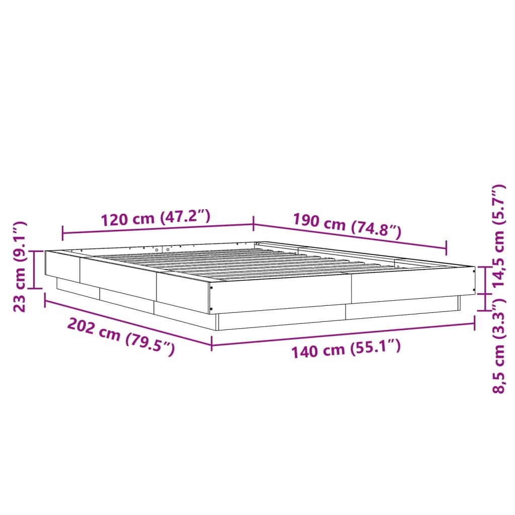 vidaXL Cadru de pat, alb, 120x190 cm, lemn prelucrat