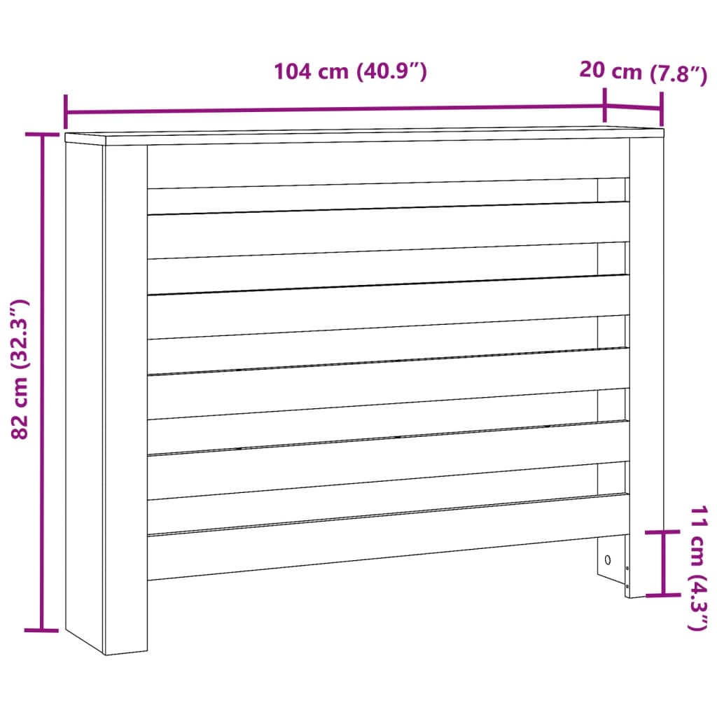 vidaXL Mască pentru calorifer, gri beton, 104x20x82 cm, lemn prelucrat