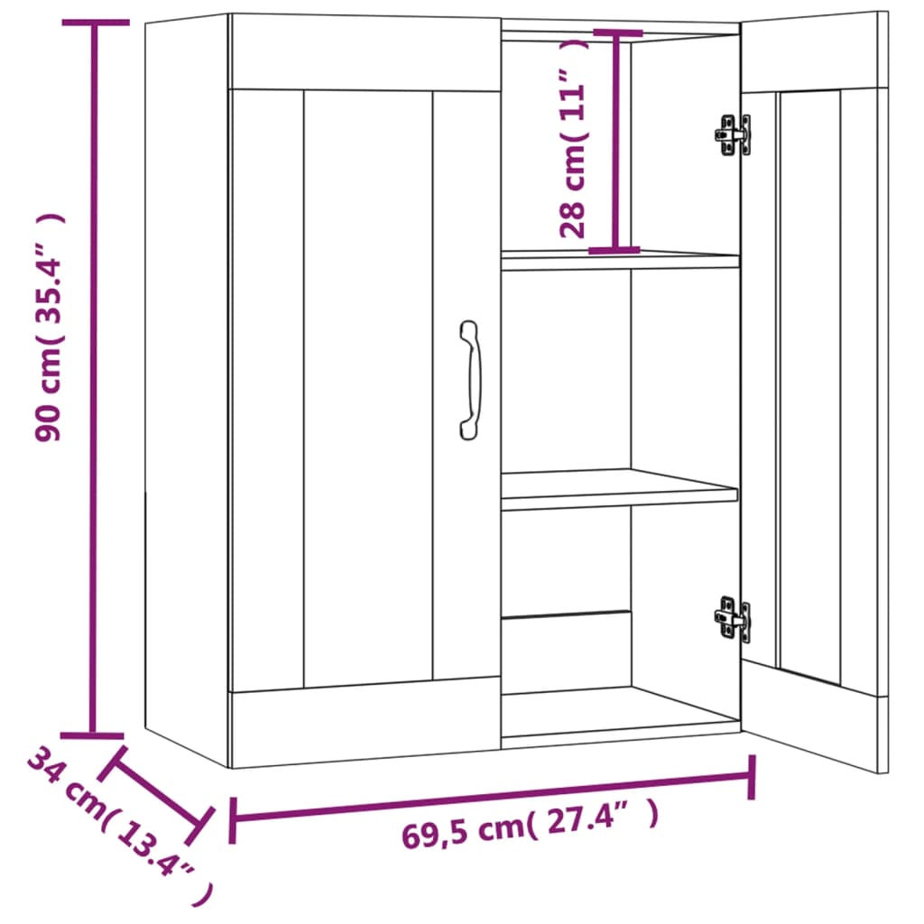 vidaXL Dulap de perete suspendat, stejar sonoma, 69,5x34x90 cm