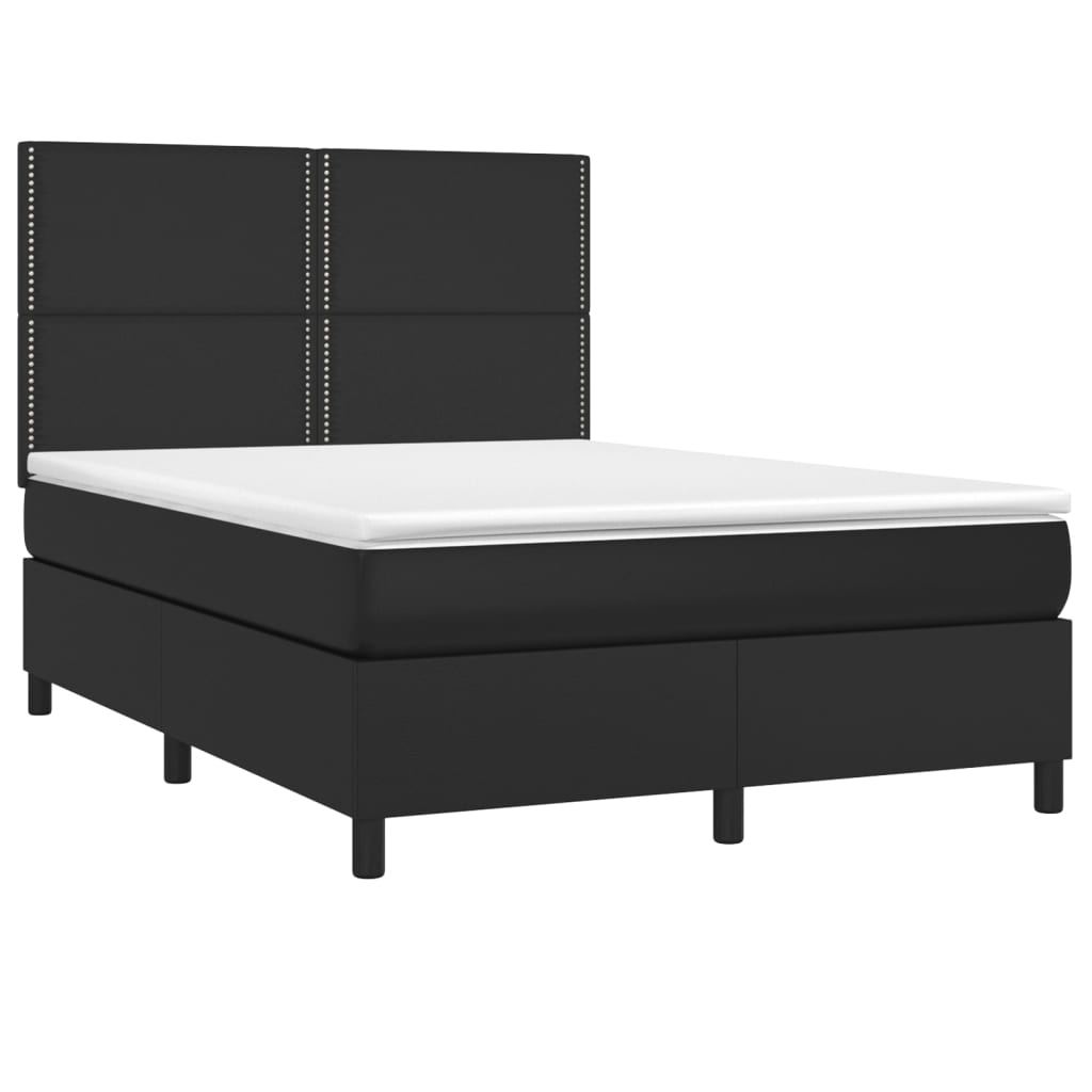 vidaXL Pat box spring cu saltea, negru, 140x190 cm, piele ecologică