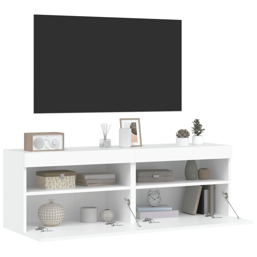 vidaXL Comode TV de perete cu lumini LED, 2 buc., alb, 60x30x40 cm