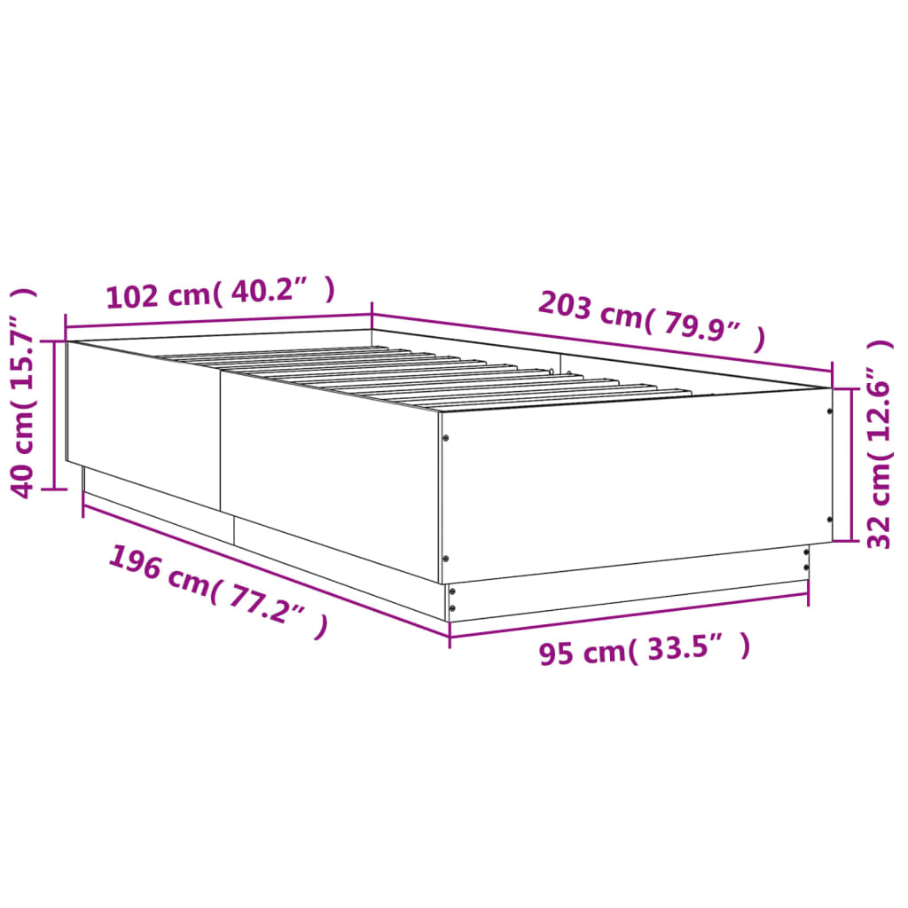 vidaXL Cadru de pat cu lumini LED gri sonoma 100x200 cm lemn prelucrat