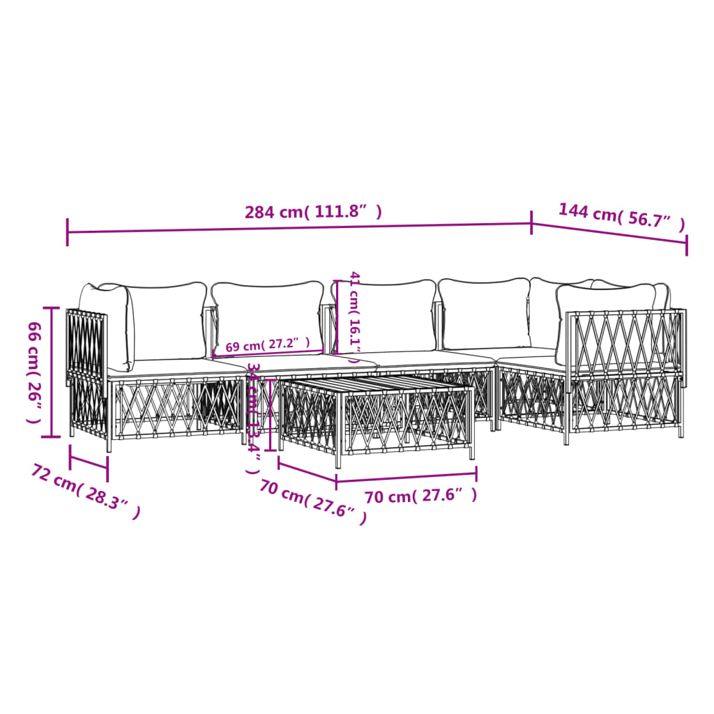 vidaXL Set mobilier de grădină, 6 piese, cu perne, alb, oțel