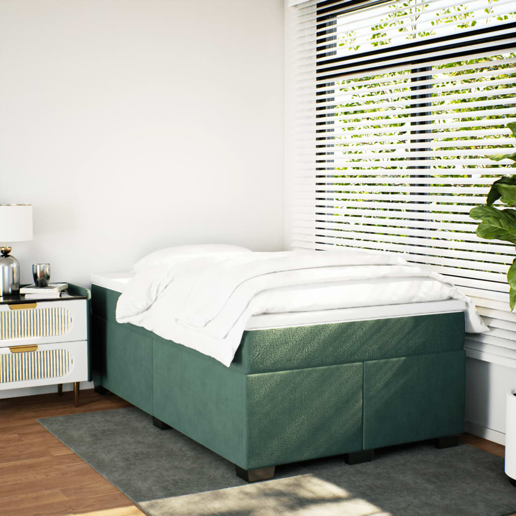 vidaXL Pat box spring cu saltea, verde închis, 120x190 cm, catifea