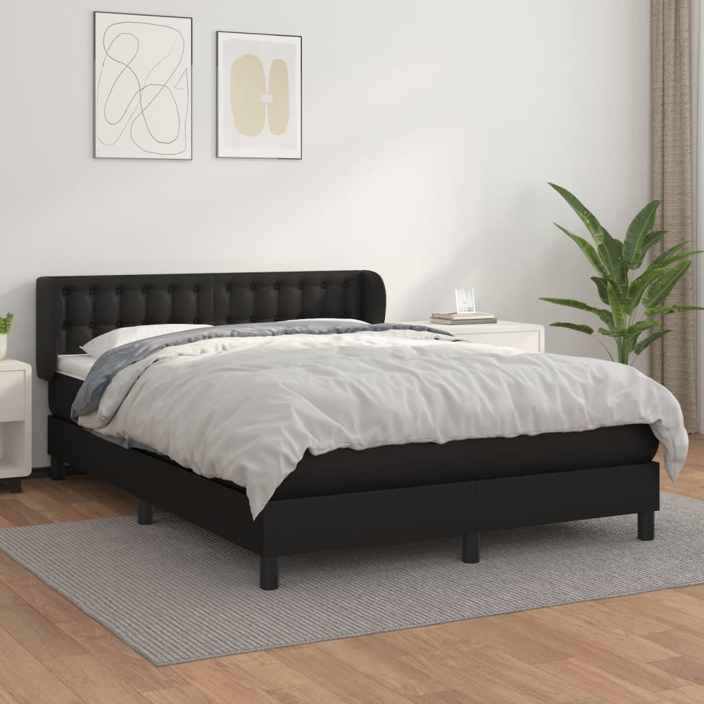 vidaXL Pat box spring cu saltea, negru, 140x200 cm, piele ecologică