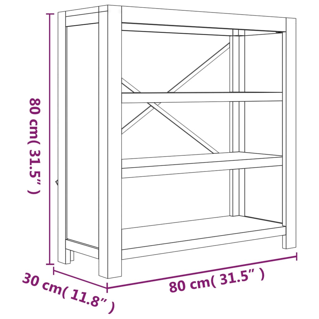 vidaXL Bibliotecă cu 3 rafturi, 80x30x80 cm, lemn masiv de acacia