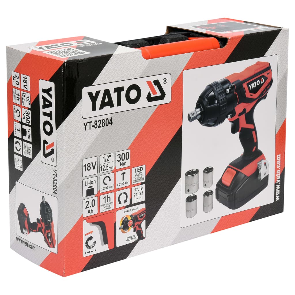 YATO Cheie de impact cu baterie Li-ion de 2,0Ah 1/2" 18V 300Nm