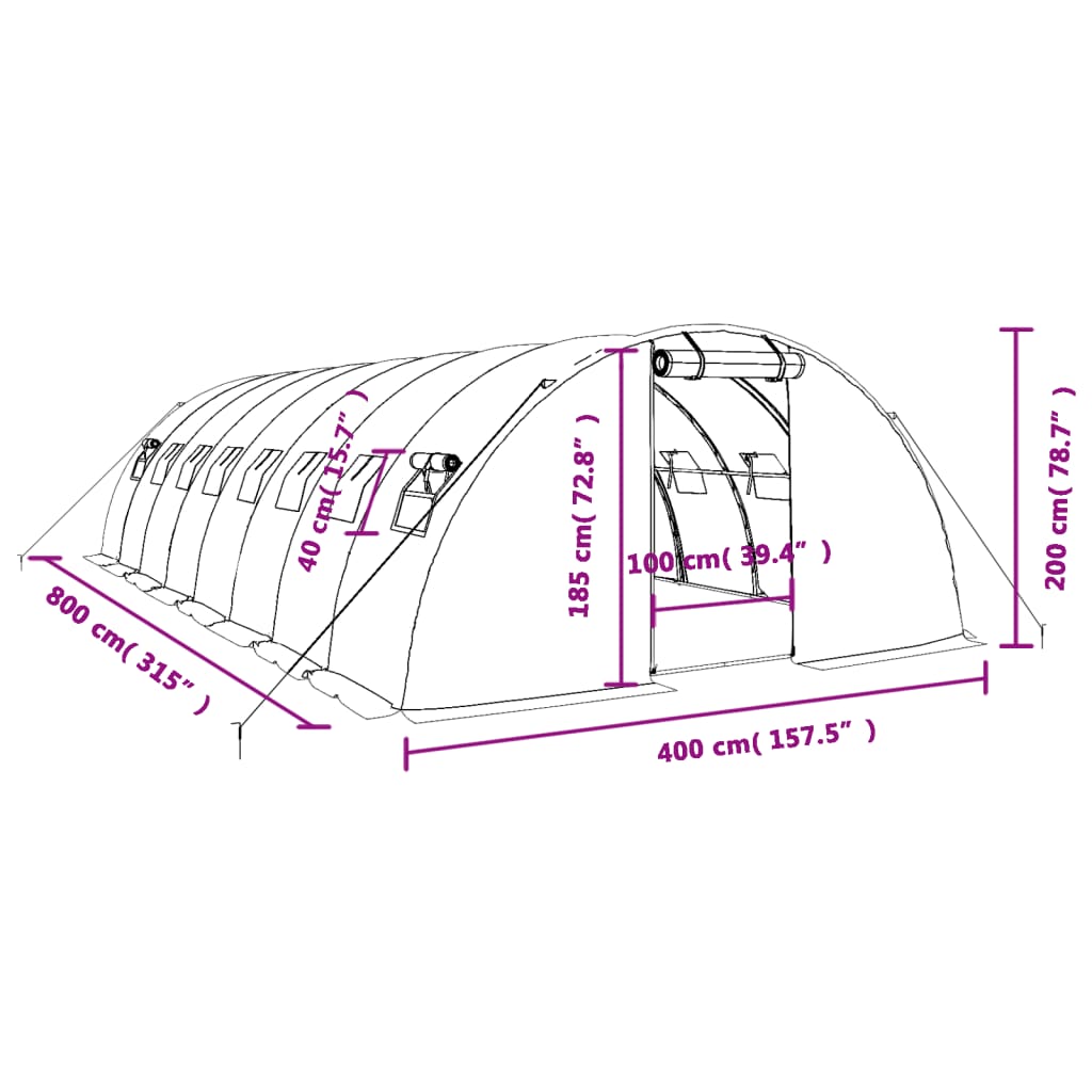 vidaXL Seră cu cadru din oțel, verde, 32 m², 8x4x2 m