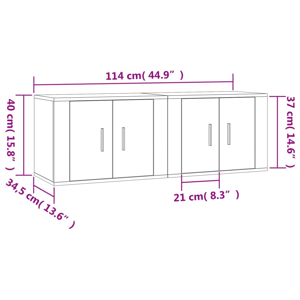 vidaXL Dulapuri TV montate pe perete, 2 buc., alb, 57x34,5x40 cm