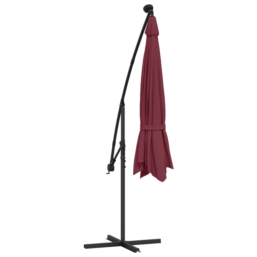 vidaXL Umbrelă în consolă cu lumini LED, roșu bordo, 350 cm