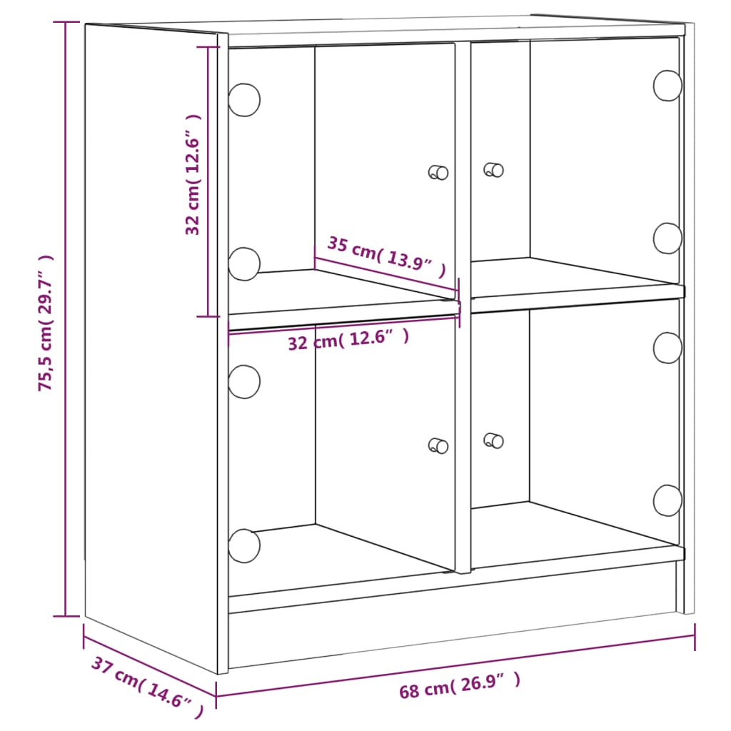 vidaXL Dulap lateral cu uși din sticlă, gri sonoma, 68x37x75,5 cm