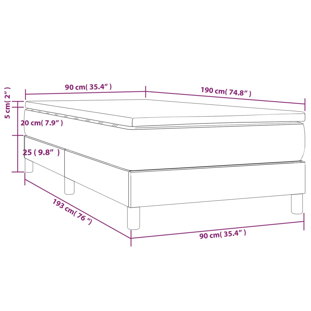 vidaXL Pat box spring cu saltea, crem, 90x190 cm, textil