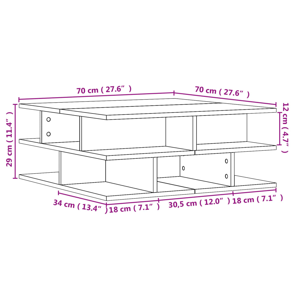 vidaXL Masă de cafea, gri beton, 70x70x29 cm, lemn compozit