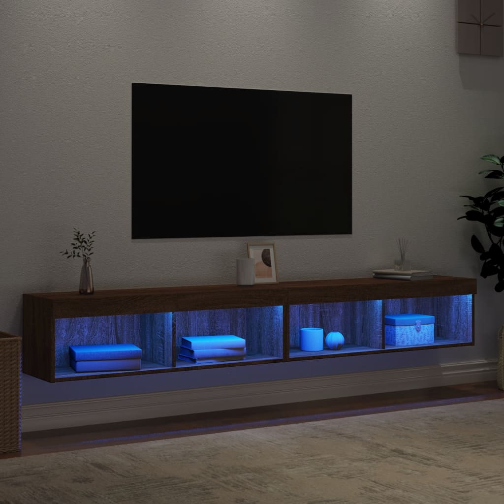 vidaXL Comode TV cu lumini LED, 2 buc., stejar maro, 100x30x30 cm