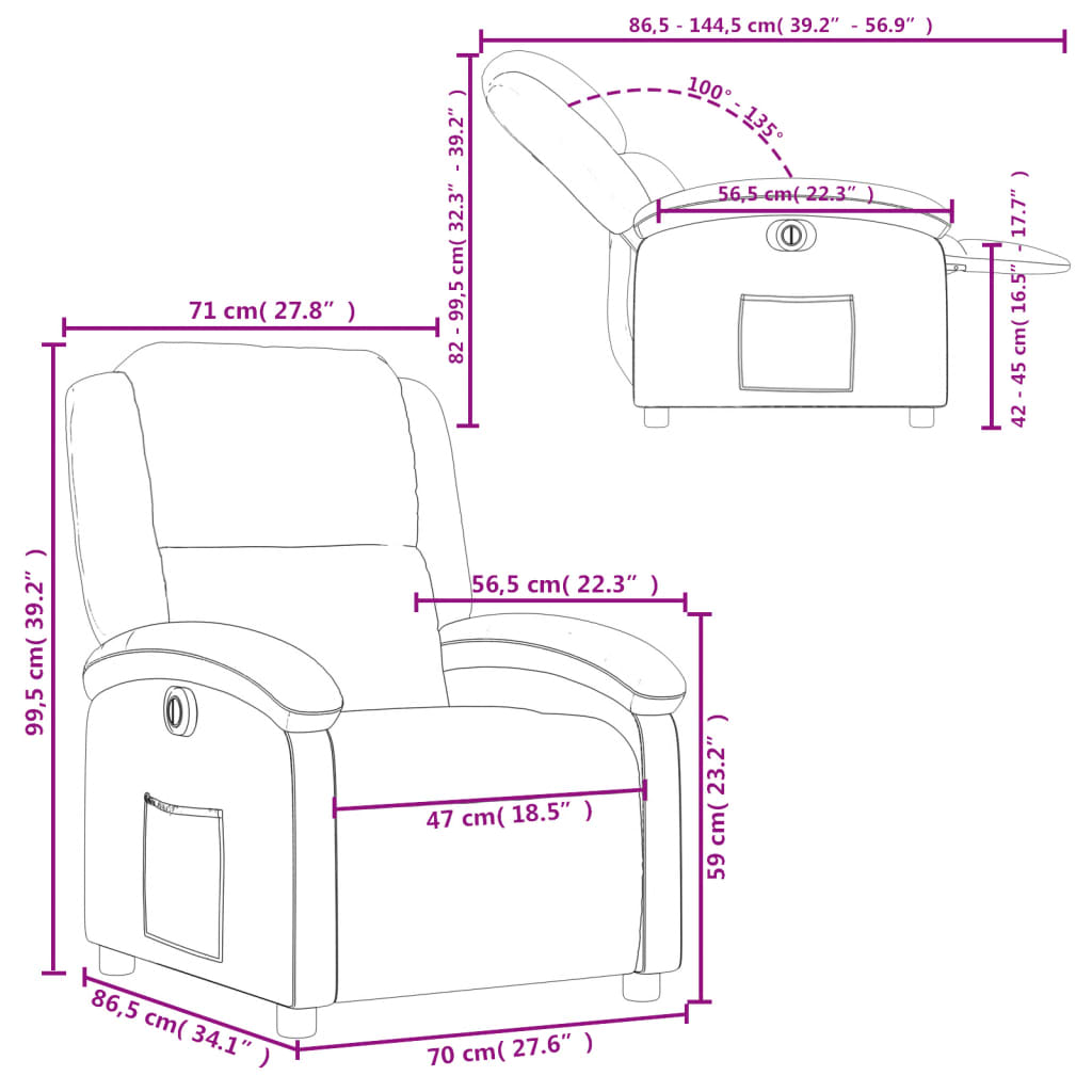 vidaXL Fotoliu rabatabil electric, maro, material textil