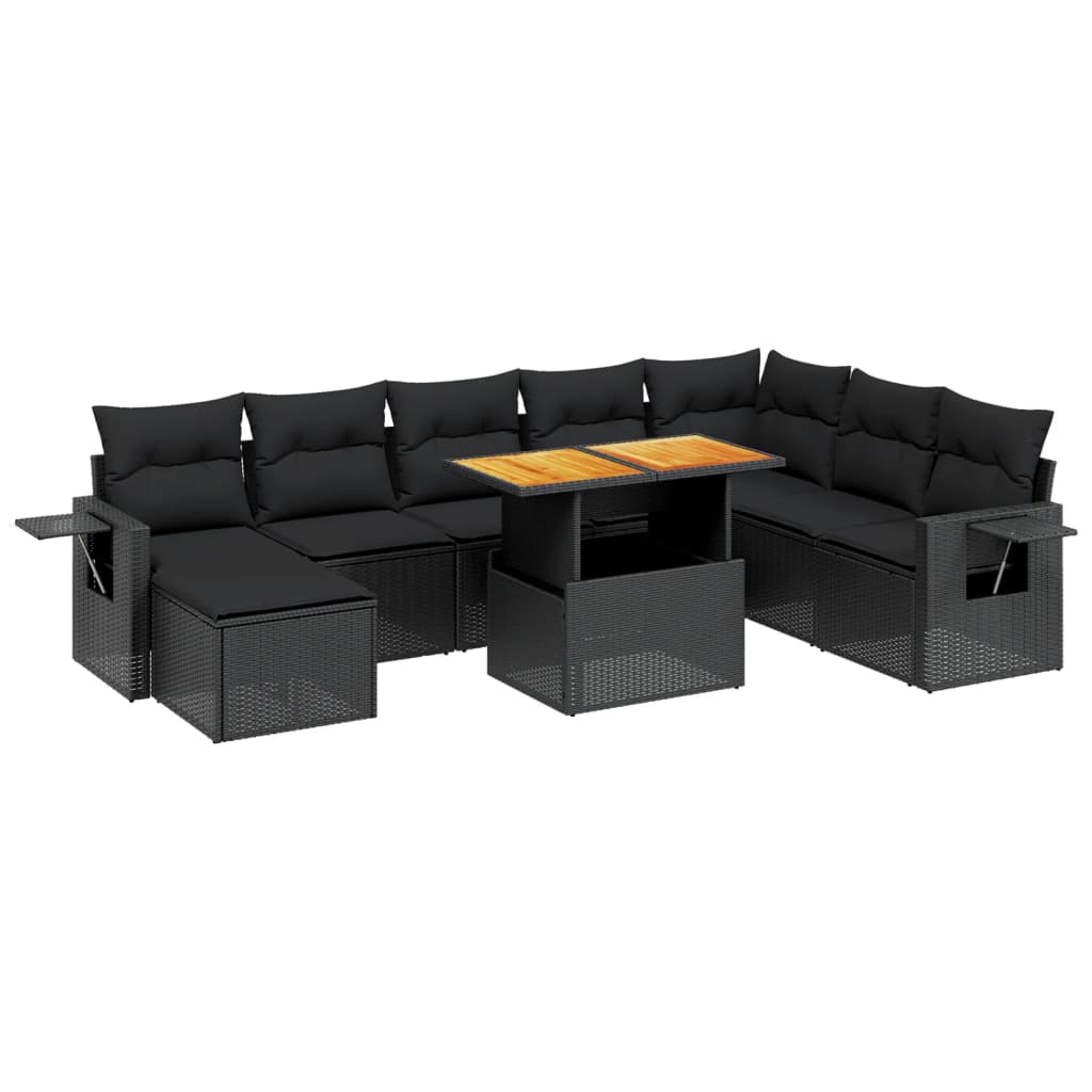 vidaXL Set mobilier de grădină cu perne, 9 piese, negru, poliratan