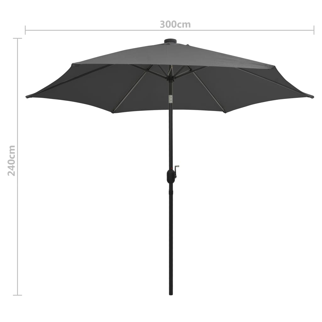 vidaXL Umbrelă de soare cu LED-uri, stâlp aluminiu, antracit, 300 cm