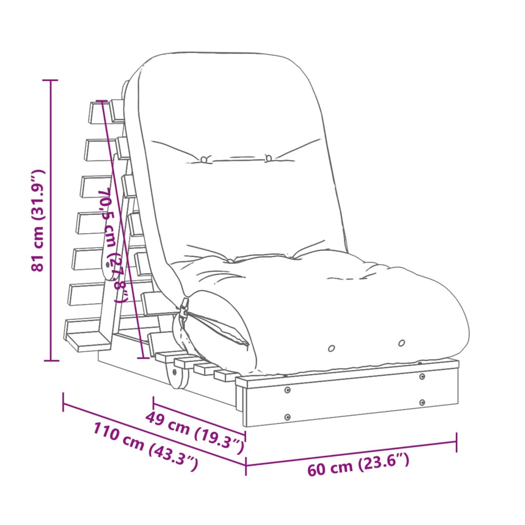 vidaXL Canapea futon cu saltea, maro, 60x206x11 cm, lemn masiv de pin