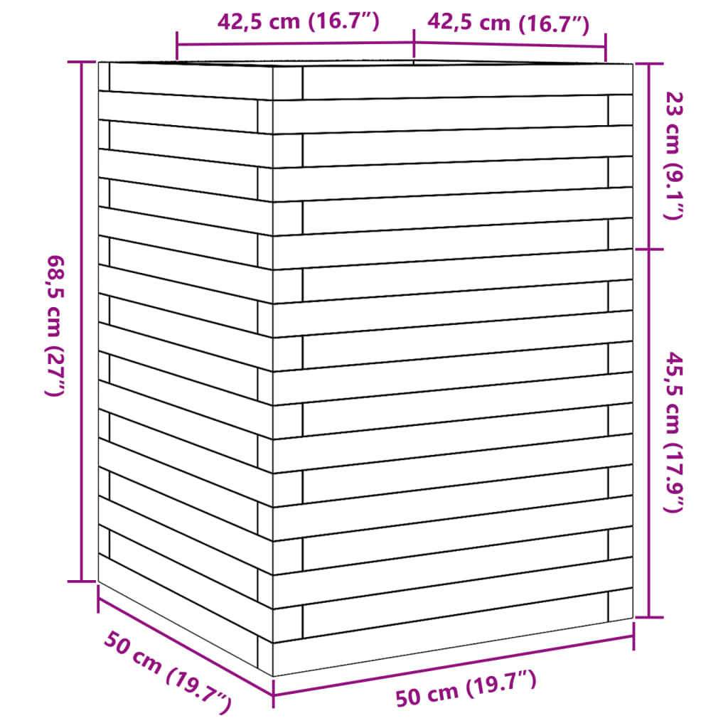 vidaXL Jardinieră de grădină, 50x50x68,5 cm, lemn de pin impregnat