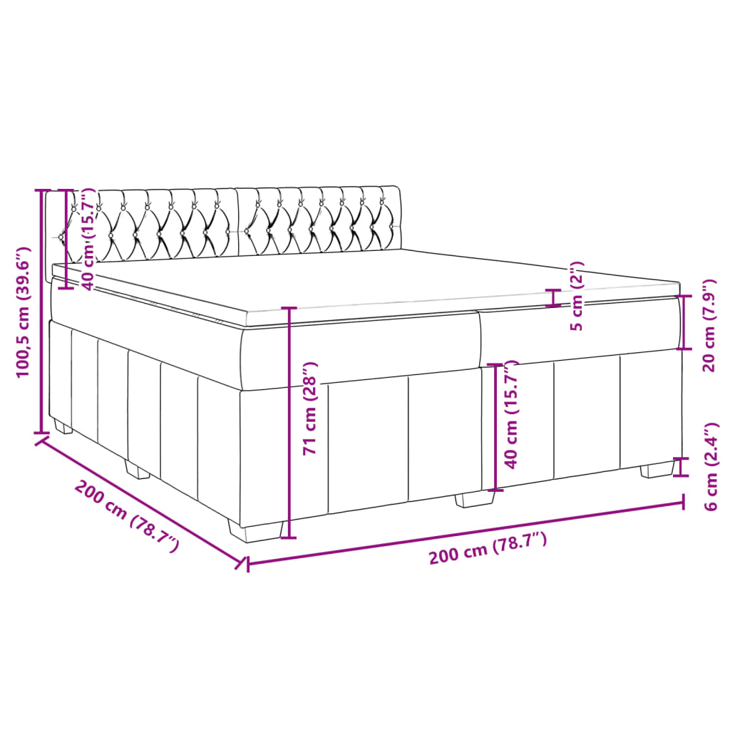 vidaXL Pat box spring cu saltea, maro închis, 200x200 cm, textil