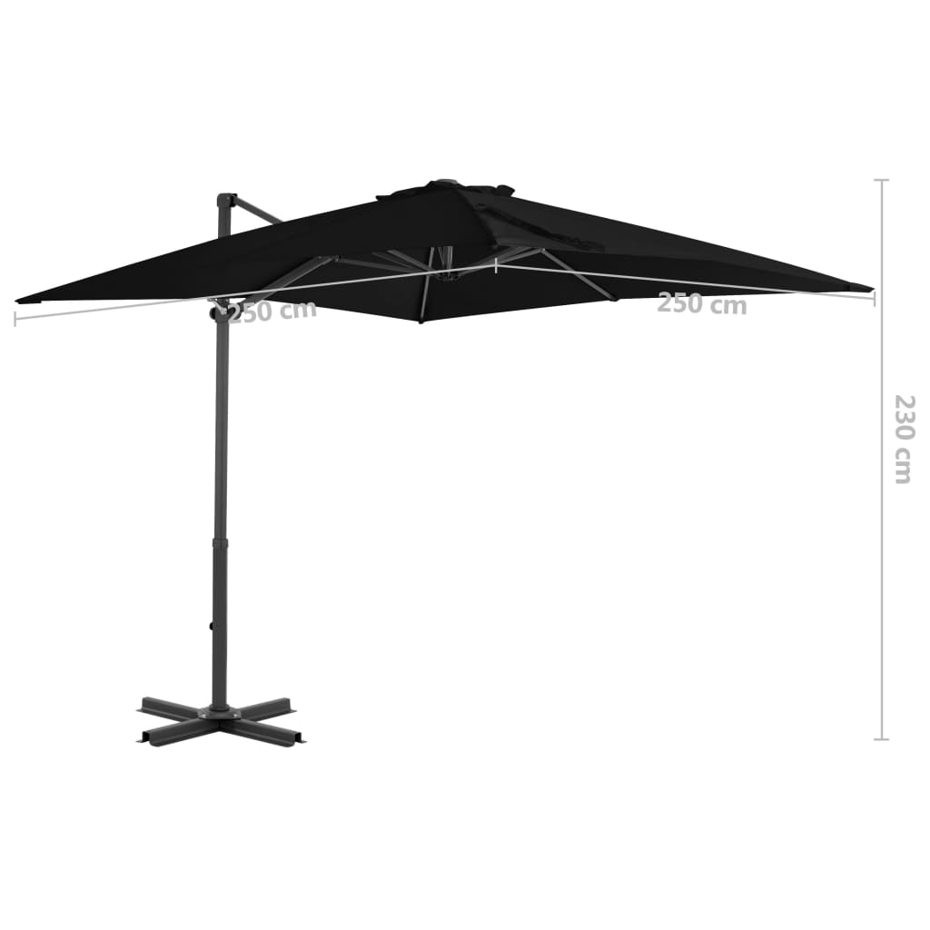 vidaXL Umbrelă suspendată cu stâlp din aluminiu, negru, 250x250 cm