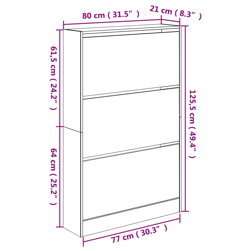 vidaXL Pantofar, stejar sonoma, 80x21x125,5 cm, lemn compozit