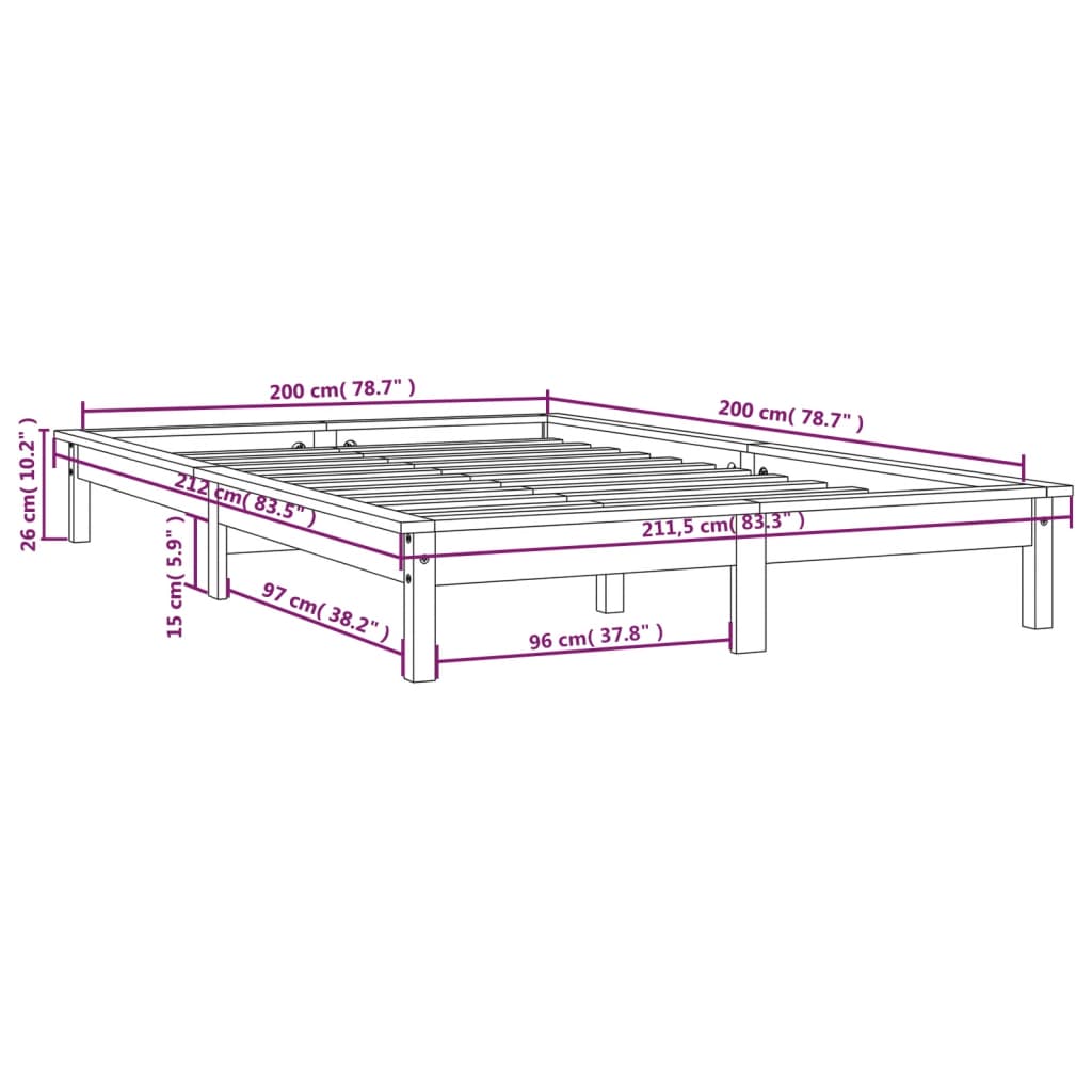 vidaXL Cadru de pat, alb, 200x200 cm, lemn masiv de pin