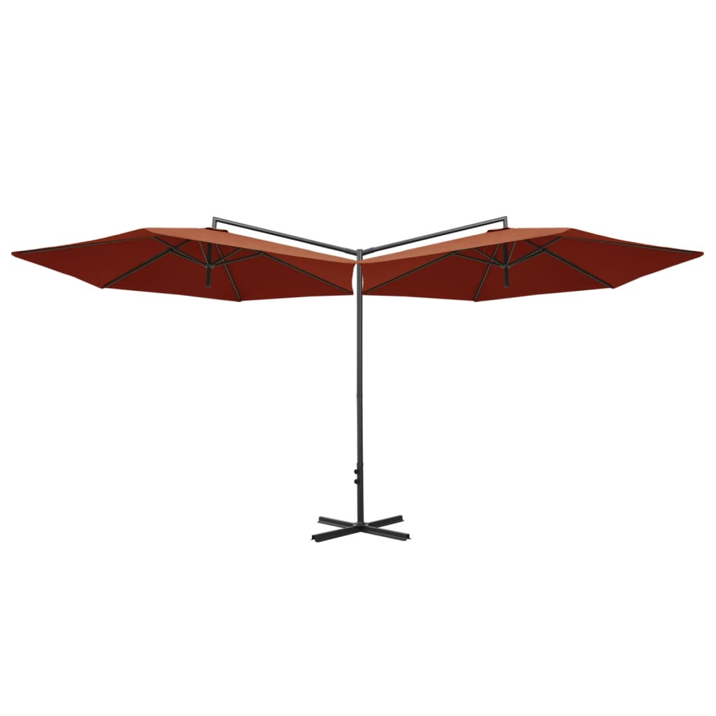 vidaXL Umbrelă de soare dublă, stâlp din oțel, cărămiziu, 600 cm