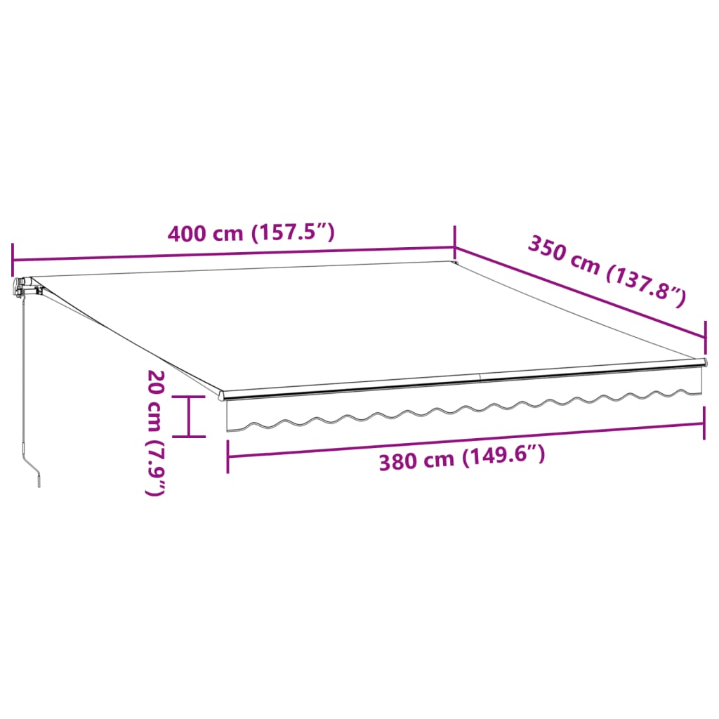 vidaXL Copertina retractabilă manual cu LED-uri, maro, 400x350 cm